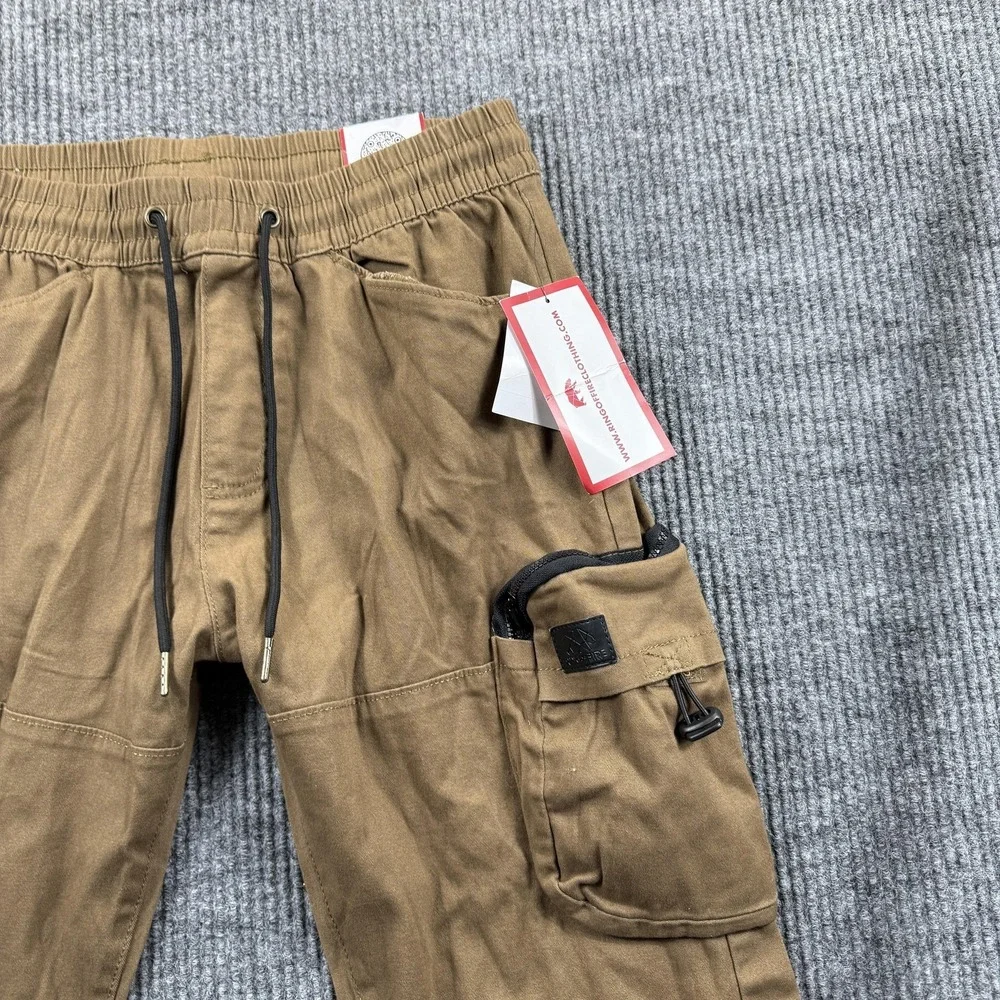 Ring Of Fire Pants Mens Medium Brown Joachim Cargo Elastic Waist Stretch Casual‎